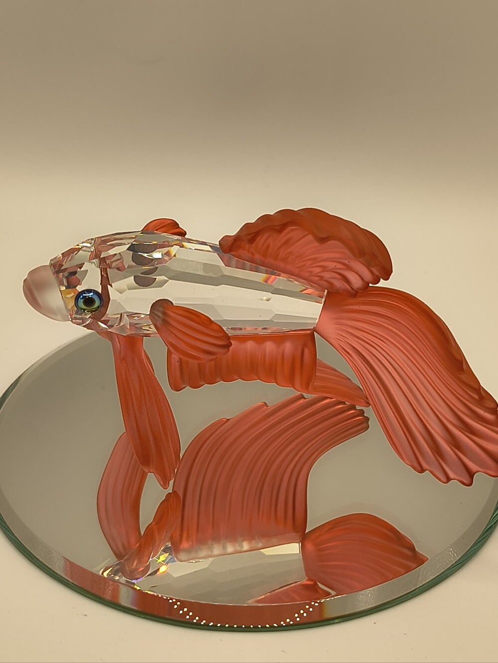 Swarovski Siamese Fighting Fish Red Crystal Figurine  w  Mirrored Base
